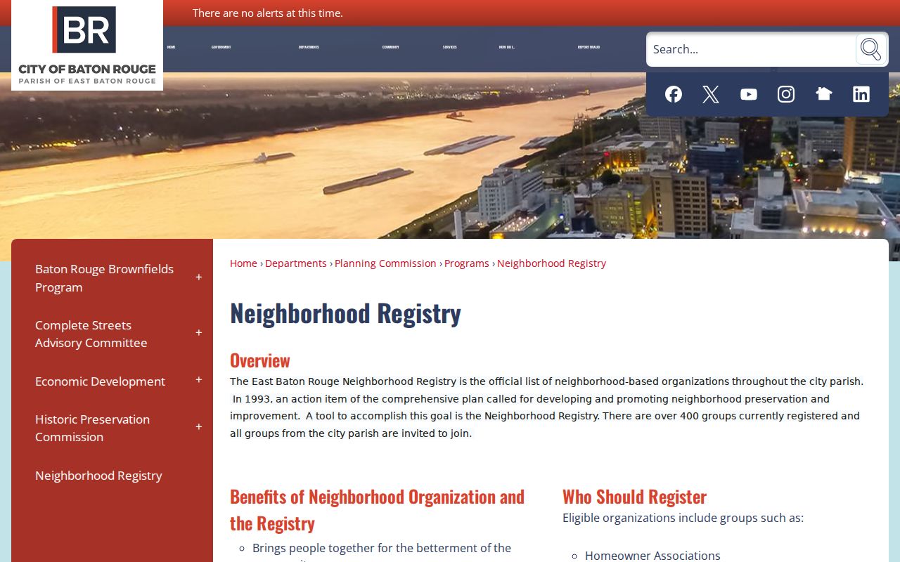 Louisiana neighbors viewing the East Baton Rouge neighborhood registry