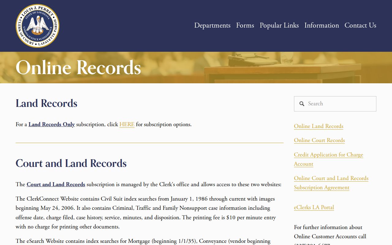 Louisiana street directory deed index example from the Lafayette Parish Clerk