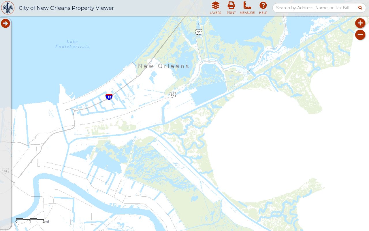 Louisiana street directory research using the New Orleans property parcel map