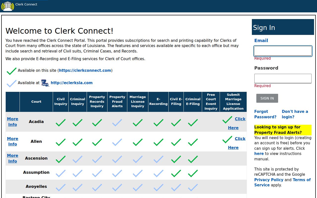 Louisiana residents directory access through Clerk Connect civil and land records